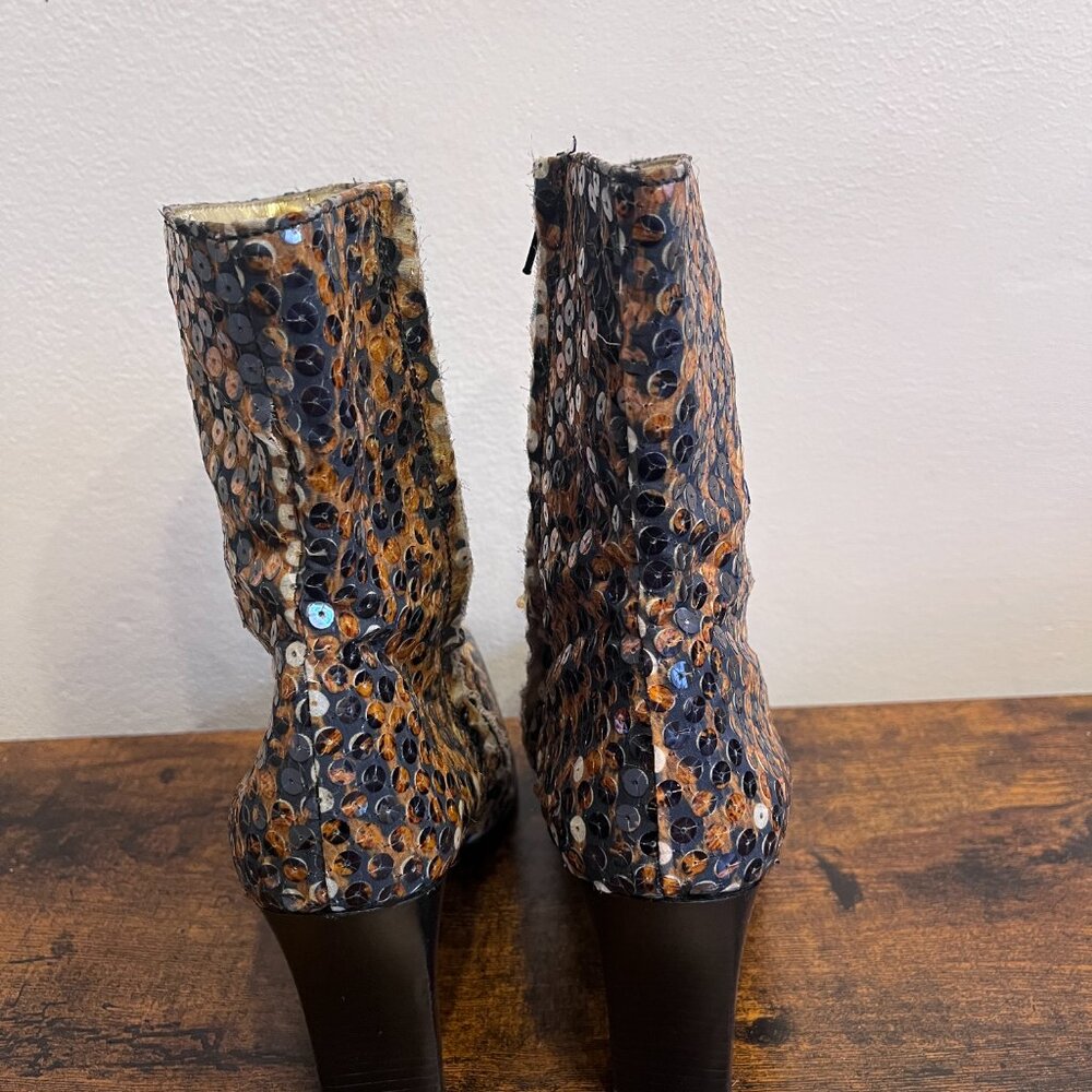 De Pasquale - Vecchietti Sequin Cheetah Print Ankle Boot Heels - Picture 2 of 5